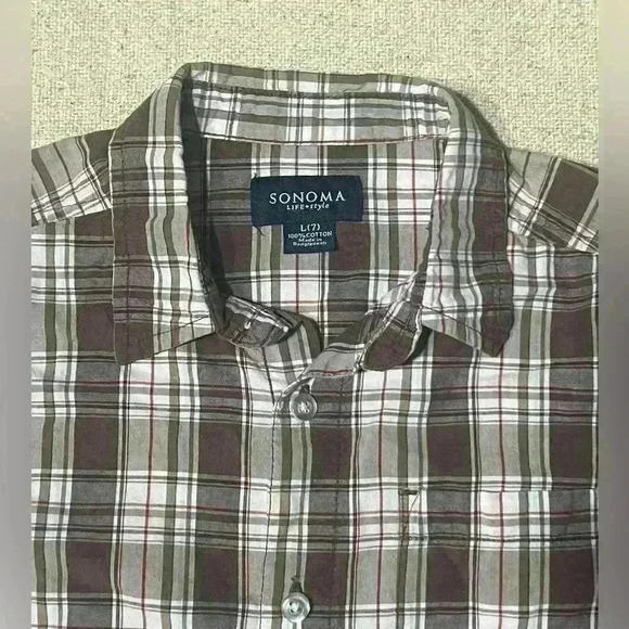 Boys Sonoma Plaid Short Sleeve Button Down Shirt Size 7 A0023 - Picture 2 of 3
